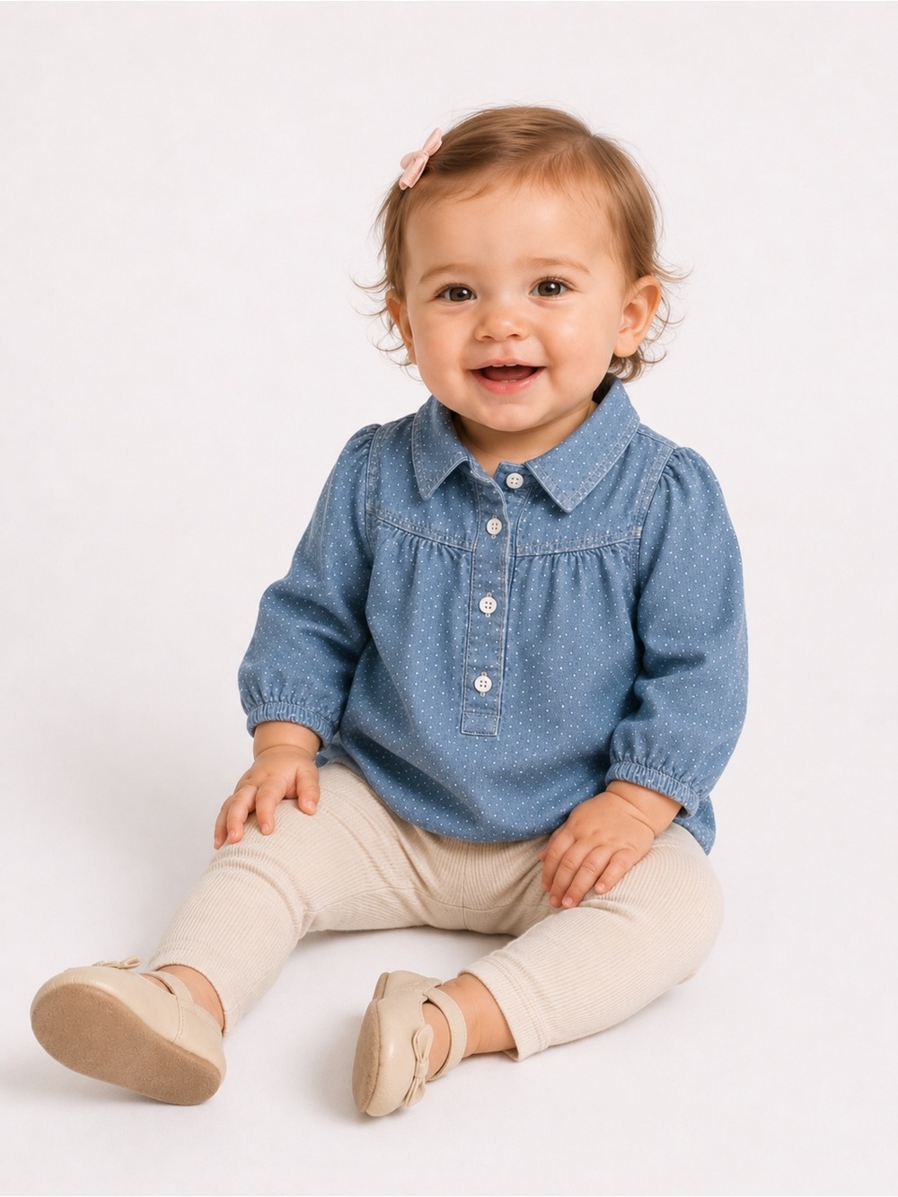 3/$25 GAP baby girl light blue chambray shirt 12-18m